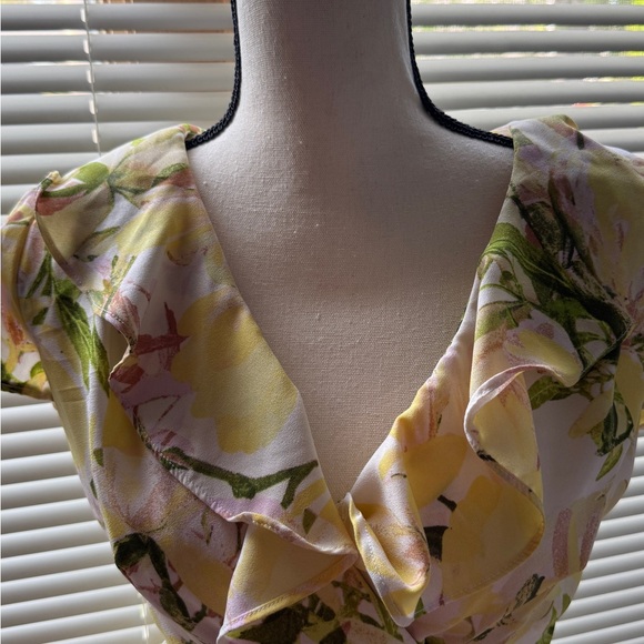 Floral Yellow Wrap Dress - Picture 3 of 5